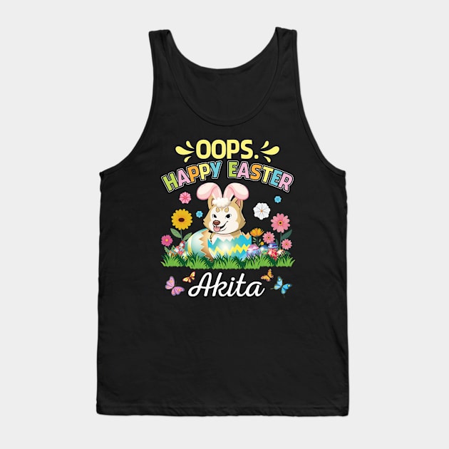 Akita Dog Bunny Costume Playing Flower Eggs Happy Easter Day Tank Top by DainaMotteut